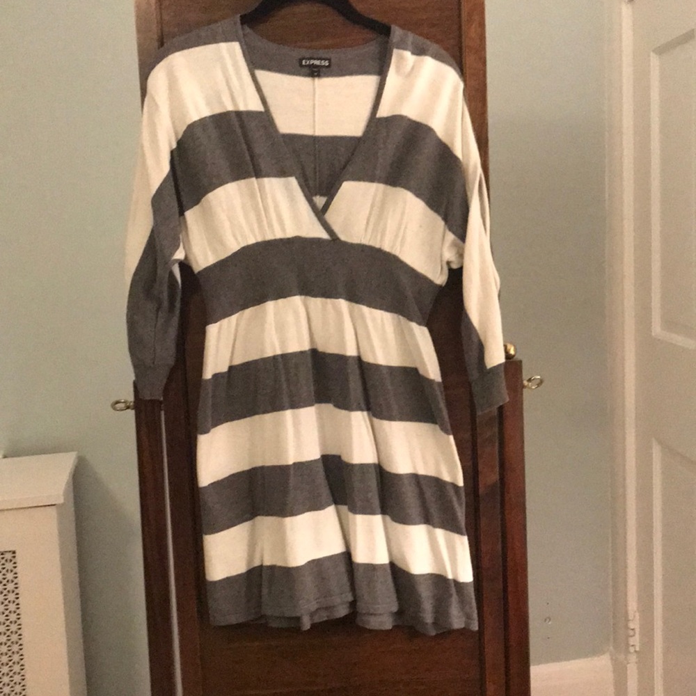 Gray and white striped sweater dress